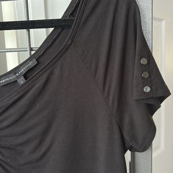 White House Black Market Black Ruched Blouse Size L - Picture 4 of 11